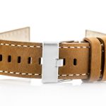 Pasek skórzany do zegarka W25 - camel/białe - 24mm