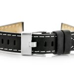 Pasek skórzany do zegarka W25 - czarny/białe - 22mm
