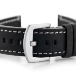 Pasek skórzany do zegarka W72 - czarny/biała  20mm