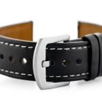 Pasek skórzany do zegarka W81 - czarny/biała 22mm